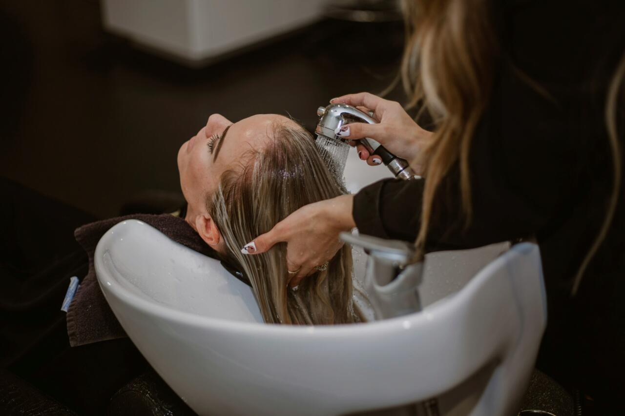 Woman at salon getting her hair done